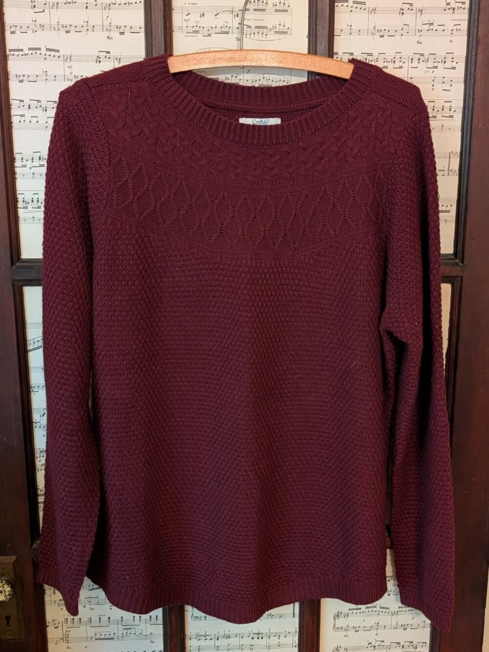 Croft and Barrow Plum/Wine cable knit sweater, large